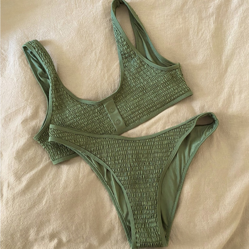 kendall + kylie green scrunch swim bikini set